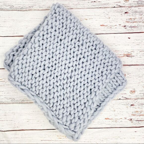 Blue Gray Arm Knit Throw Blanket - Picture 2 of 5